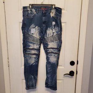 Kroix Bleached Ripped Zippered Premium Jeans SZ 38